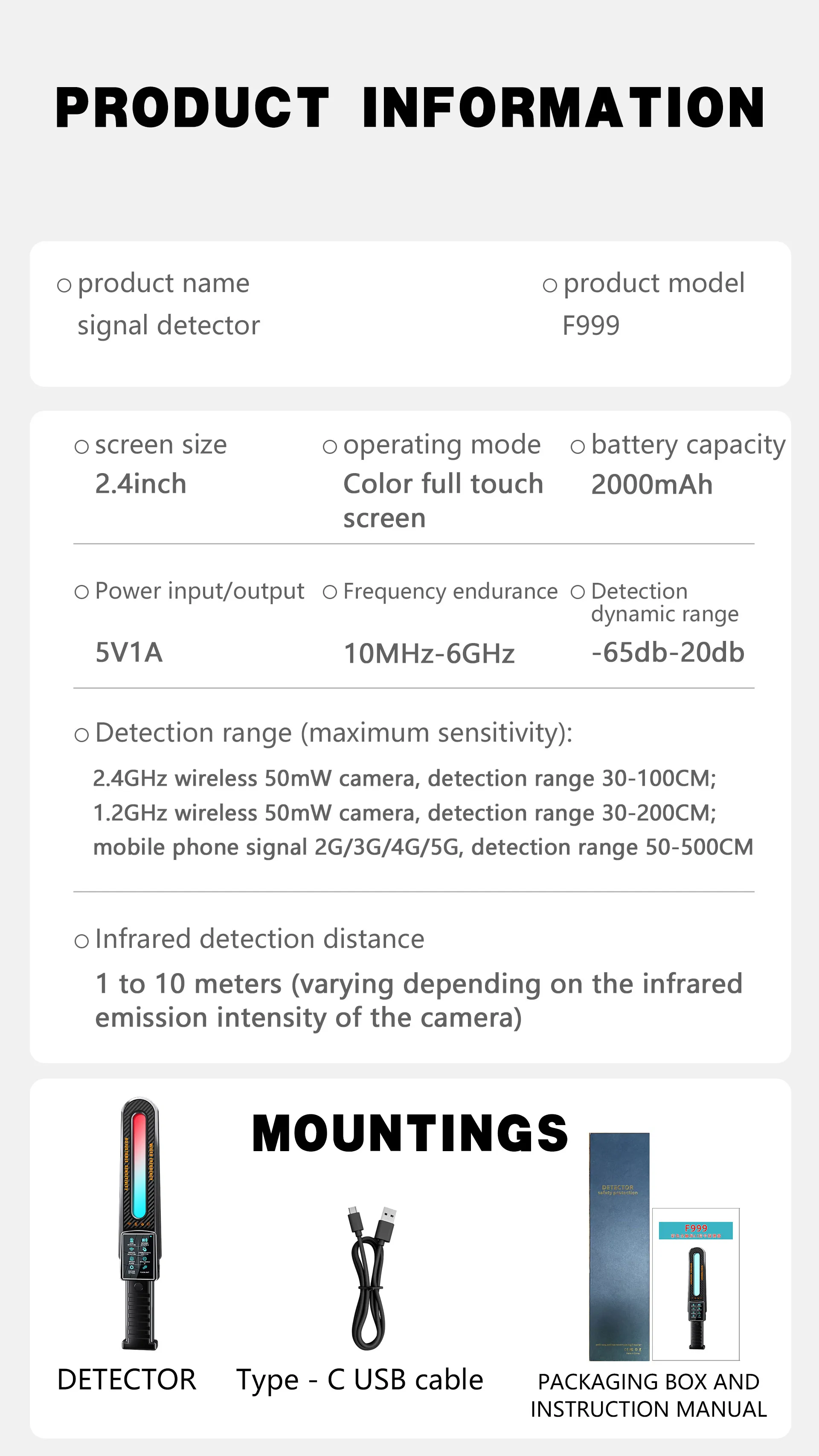 F999 Hidden Camera Detectors , Anti Spy Camera Finder, GPS Tracker Detectors, Bug Hidden Devices Detector ,RF detectors Mini Bug Detector 12